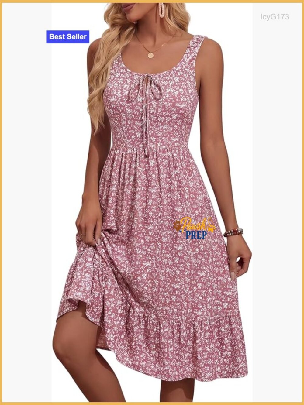 Summer Midi Dress with Pockets, Elastic Straps, Flowy A-Line - Picture 1 of 6